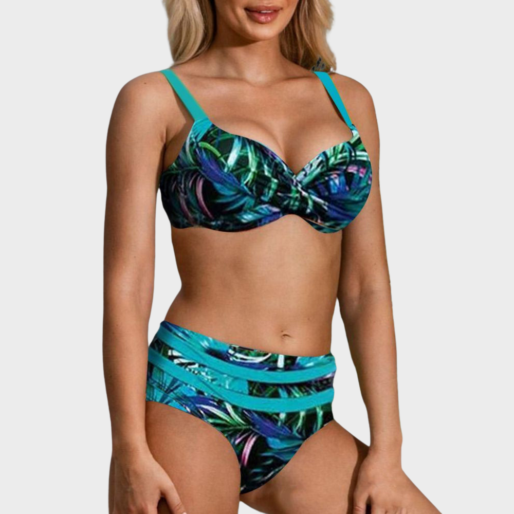 Emma - Vintage hohe Taille Bikini mit tropischen Blätterdruck
